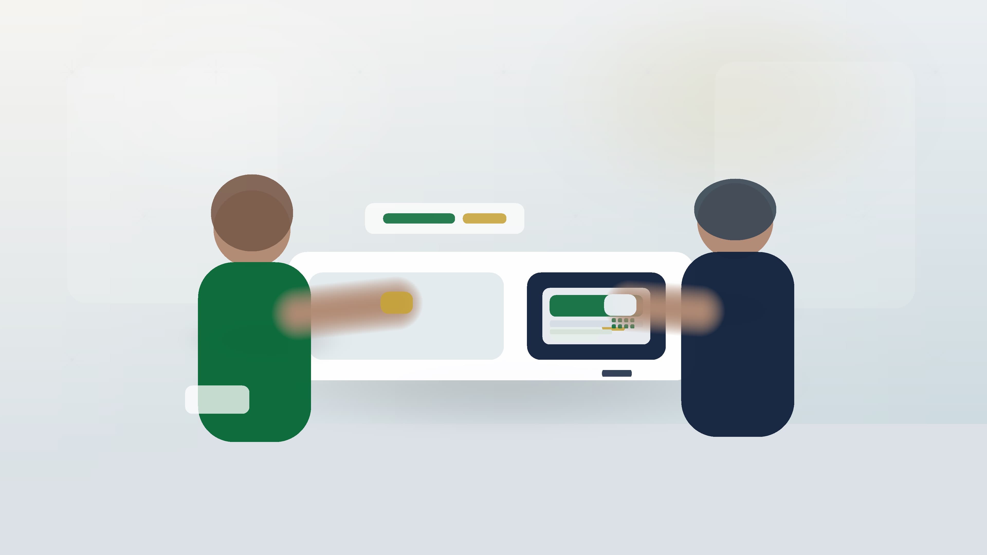 Interaction entre un citoyen et un agent de service public avec accès numérique sécurisé.